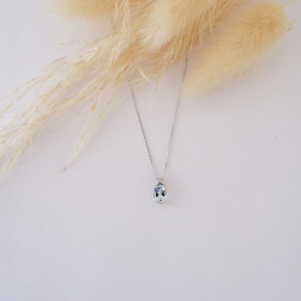Collana Acquamarina Ovale 7x5 in oro 18kt e diamante - Nihama - immagine 2
