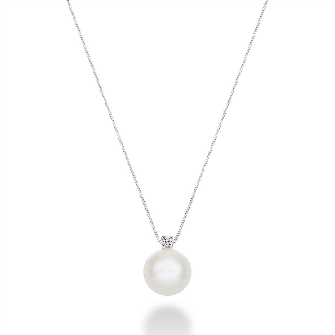 Collana in Oro 18kt e Perla Fresh Water 7,5/8 e Diamante- Nihama