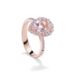 Anello Morganite Goccia e Diamanti in Oro Rosa 18kt - NIHAMA