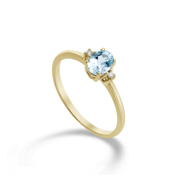 Anello Acquamarina ovale 6×4 in Oro giallo 18kt e Diamanti – Nihama