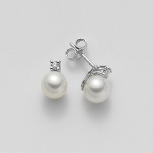 Orecchini in Oro 18kt e Perla Fresh Water 6,5/7 e Diamante- Nihama