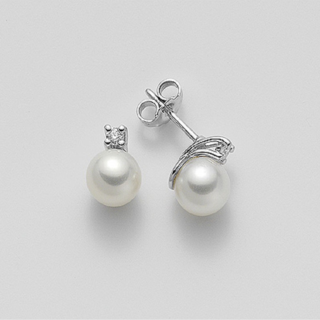 Orecchini in Oro 18kt e Perla Fresh Water 6,5/7 e Diamante- Nihama
