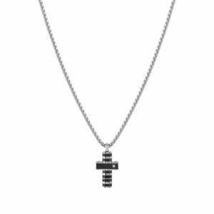 STRONG Collana Croce Nera con diamante bianco