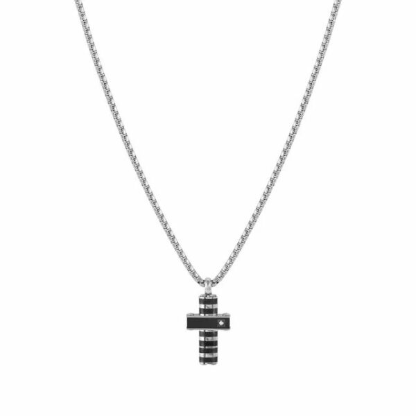 STRONG Collana Croce Nera con diamante bianco