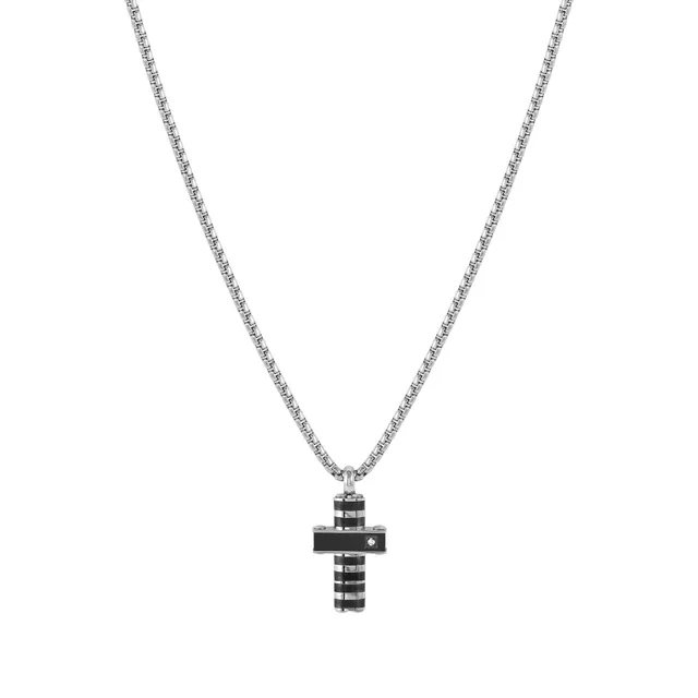 STRONG Collana Croce Nera con diamante bianco