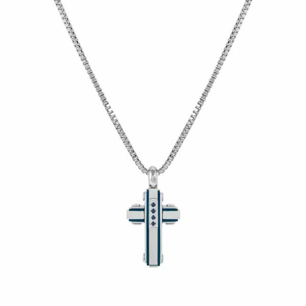 STRONG Collana Croce con 4 Zaffiri Blu - immagine 3