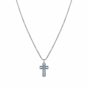 STRONG Collana Croce con 4 Zaffiri Blu