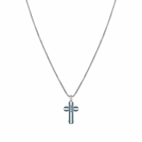 STRONG Collana Croce con 4 Zaffiri Blu