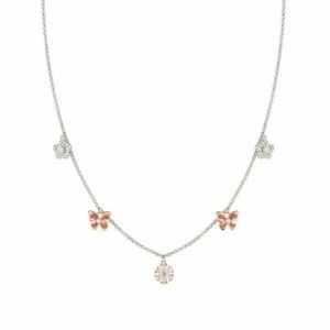 SWEETMADAME Collana con Fiori e Farfalle Oro Rosa