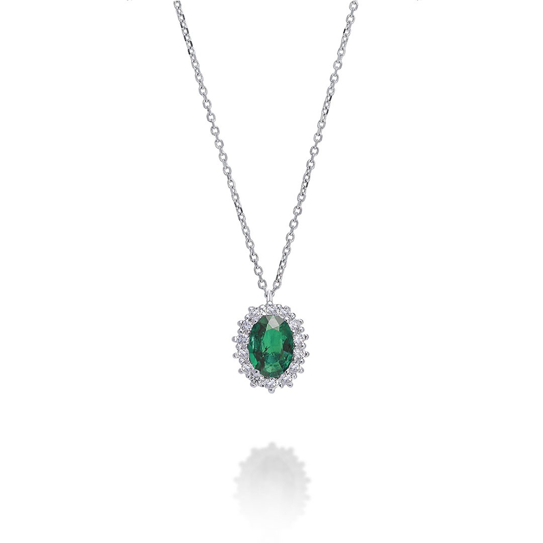 KATE – Collana Smeraldo ovale 6×4 in Oro 18kt e Diamanti – Nihama