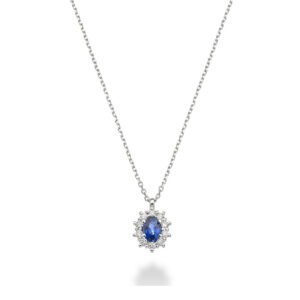KATE – Collana Zaffiro ovale 4×3 in Oro 18kt e Diamanti – Nihama