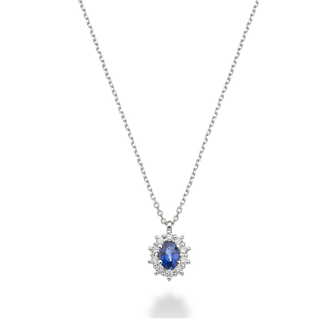 KATE – Collana Zaffiro ovale 4×3 in Oro 18kt e Diamanti – Nihama