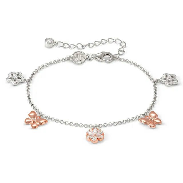 SWEETMADAME Bracciale con Fiori e Farfalle Oro Rosa