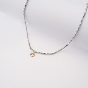 Filo Mini Presentosa 2 Cuori in oro 18kt e perline di Ematite