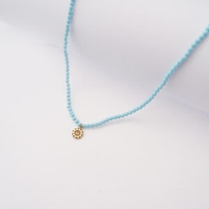 Filo Mini Presentosa 2 Cuori in oro 18kt e perline di Turchese