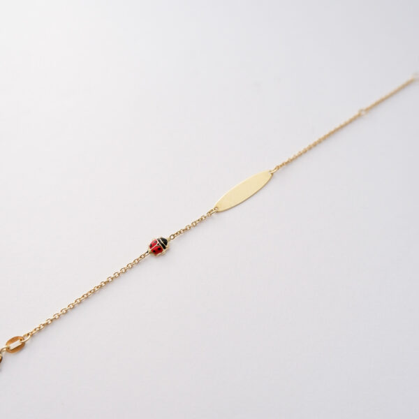 Bracciale Bimba Targhetta con Coccinella in oro 18kt e smalto colorato