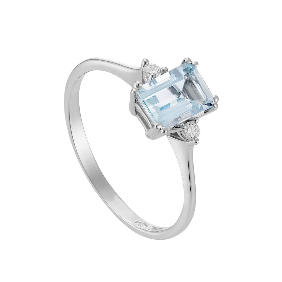 Anello Acquamarina ottagonale 6×4 in oro 18kt e diamanti – Nihama