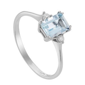 Anello Acquamarina ottagonale 8×6 in oro 18kt e diamanti – Nihama