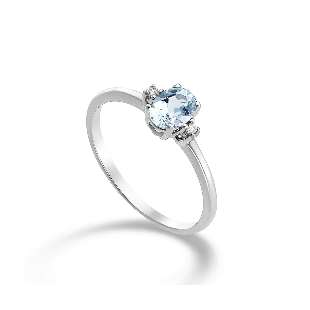 Anello Acquamarina ovale 6×4 in Oro bianco 18kt e Diamanti – Nihama
