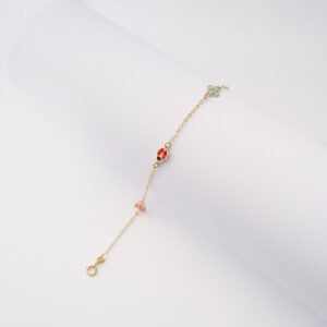 Bracciale Bimba Farfalla-Coccinella-Quadrifoglio in oro 18kt e smalto colorato