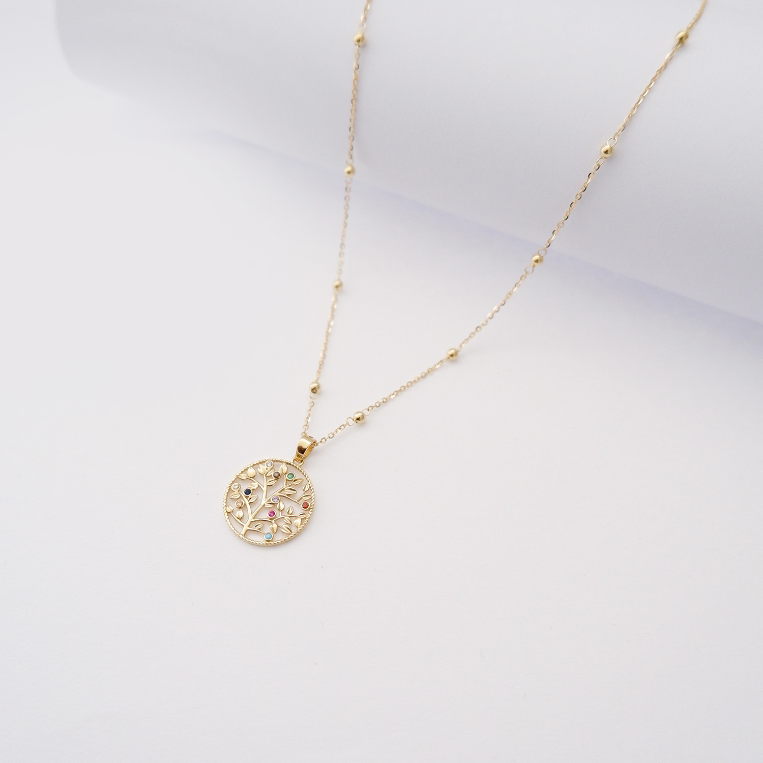 Collana Albero della Vita in oro giallo 18kt e zirconi colorati