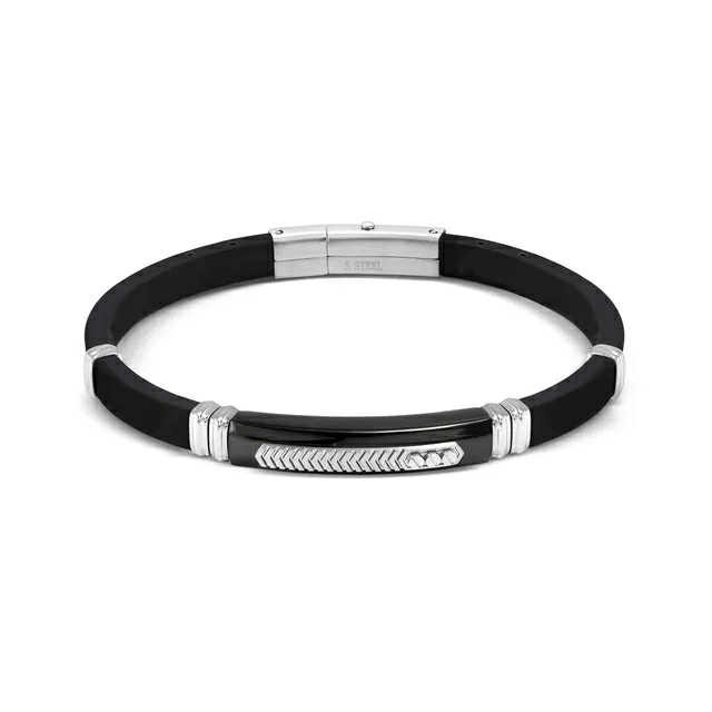 CITY Bracciale con Placca Centrale Nera e Viti