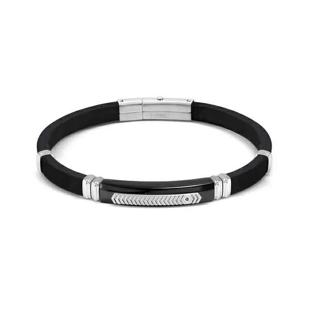 CITY Bracciale con Placca Centrale Nera e Zircone