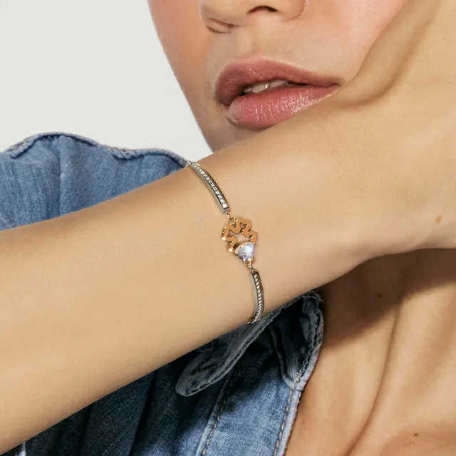 MILLELUCI Bracciale Quadrifoglio con Cuore zircone