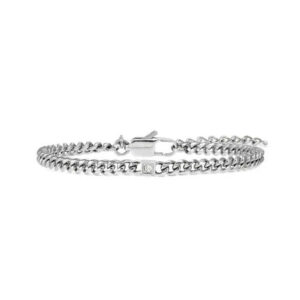 VIRTUS CODE Bracciale Catena Maglia Stretta con Diamante Bianco