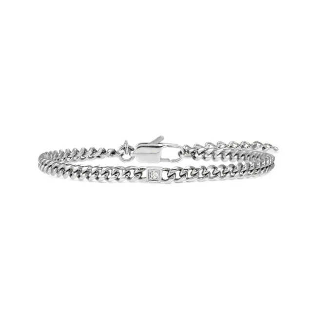 VIRTUS CODE Bracciale Catena Maglia Stretta con Diamante Bianco