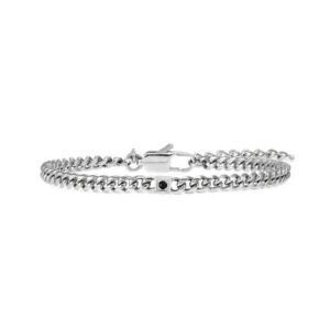 VIRTUS CODE Bracciale Catena Maglia Stretta con Diamante Nero