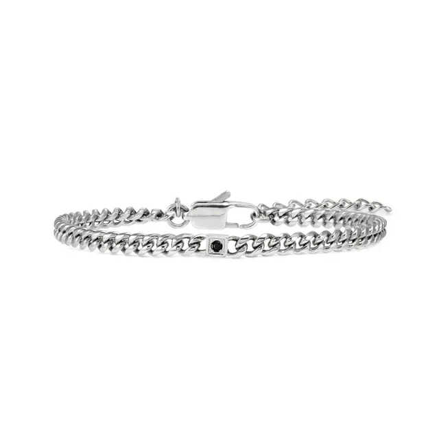VIRTUS CODE Bracciale Catena Maglia Stretta con Diamante Nero