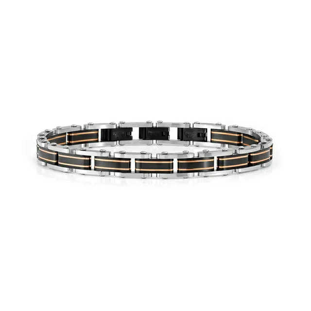VIRTUS CODE Bracciale PVD Nero e Oro Rosa